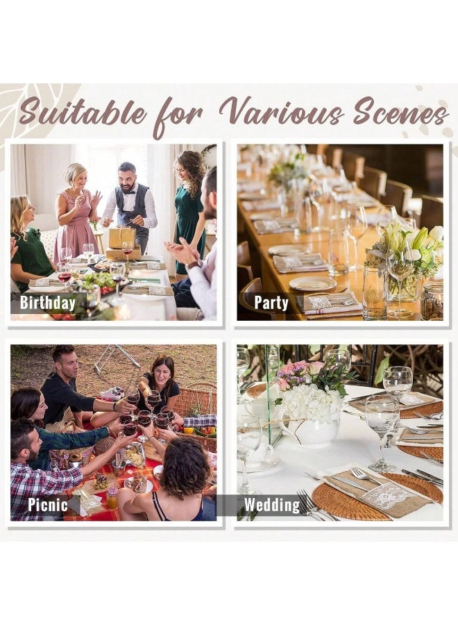 Lace-Trimmed Cutlery Napkin Festive Party Decoration Natural Jute Cutlery Bag - 5 Pcs - Image 5